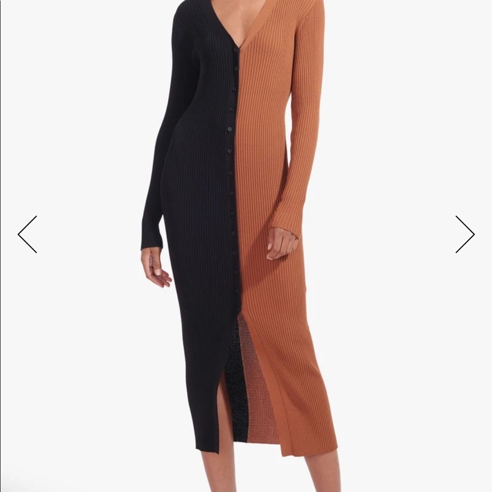 STAUD Two-Tone Ribbed Maxi Dress in Black and Brown